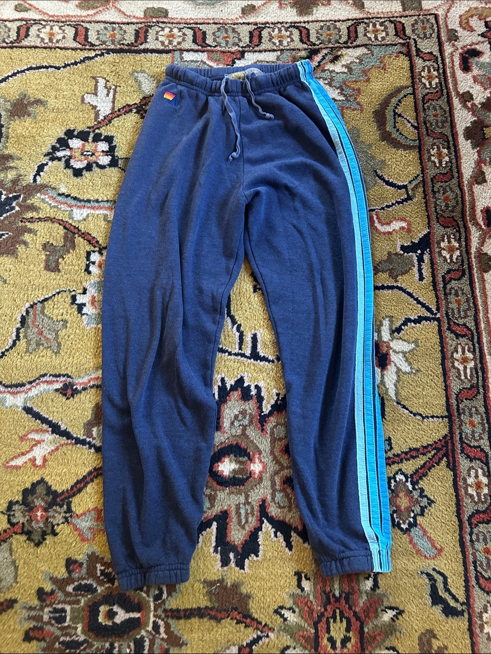 Women’s Aviator Nation Navy Sweatpants with Light Blue Side Stripes